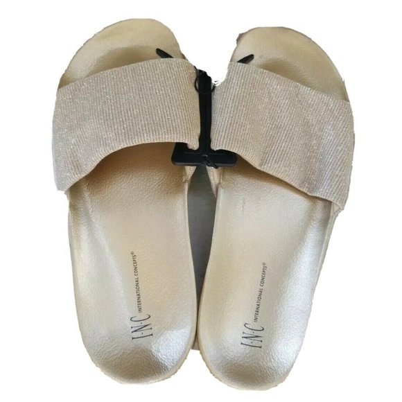 INC International Gold Metallic Slide Slippers NWT - Picture 1 of 3